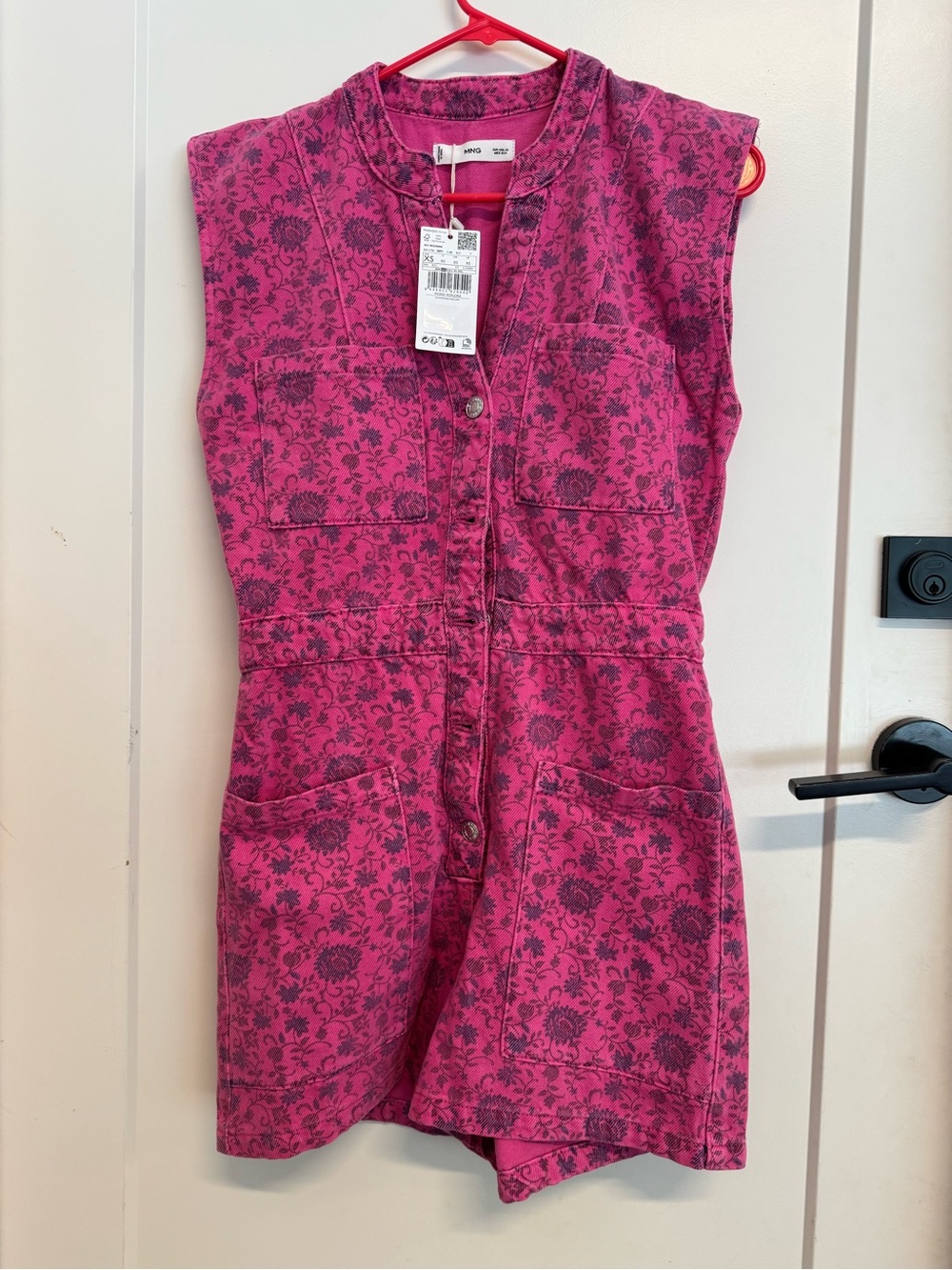 Mango Pink Floral-Print Denim Romper